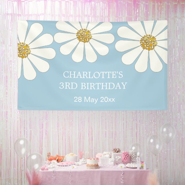 Banderoles Blanc Retro Moderne Fleur de marguerite Personnali (Fête)