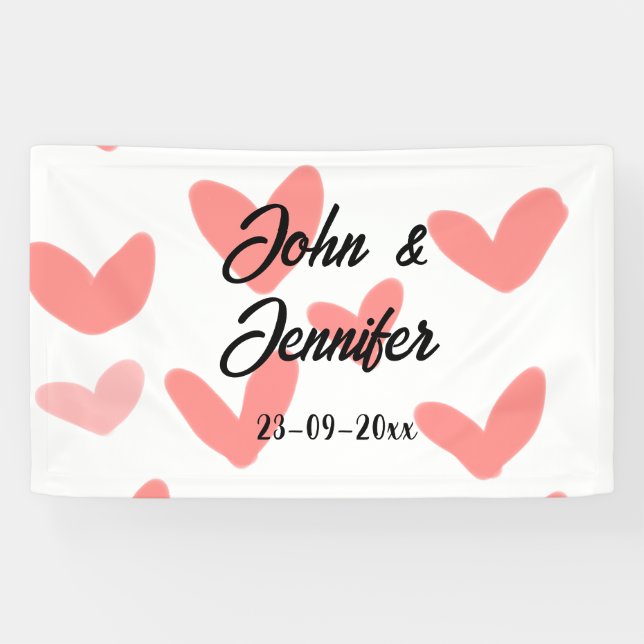 Banderoles blanc simple style de texte mariage rouge coeur (Horizontal)