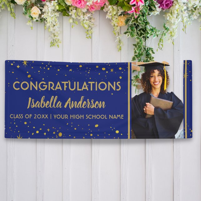 Banderoles Bleu Et Or Confetti Grad Photo Grad 2023 (Créateur téléchargé)