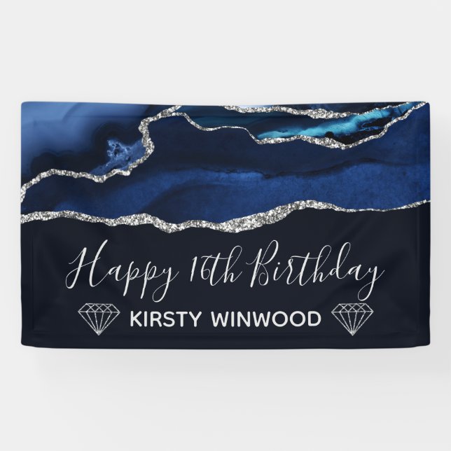 Banderoles Bleu & Faux Argent Parties scintillant Agate Sweet (Horizontal)