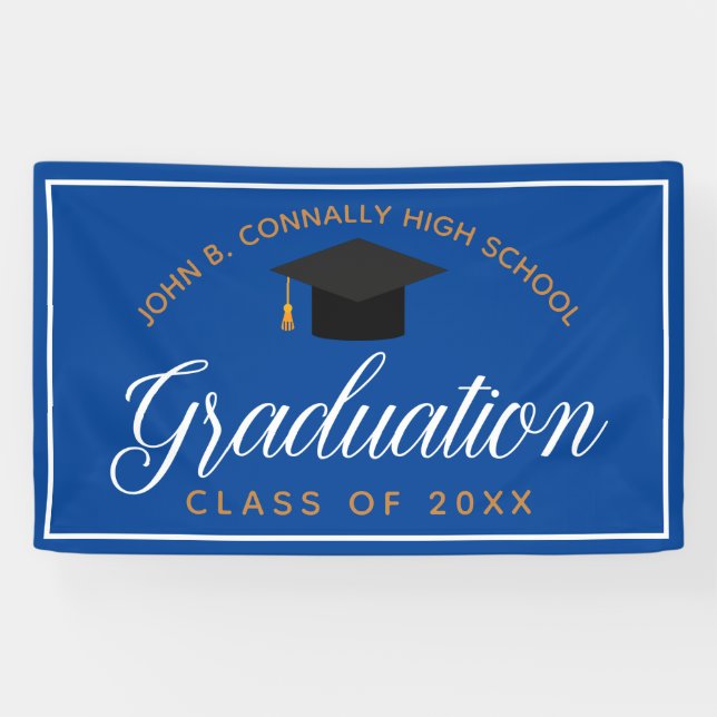 Banderoles Bleu Gold Graduation Custom High School Party (Horizontal)