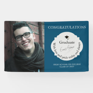Banderoles Bleu Photo Graduation Félicitations Diplômé