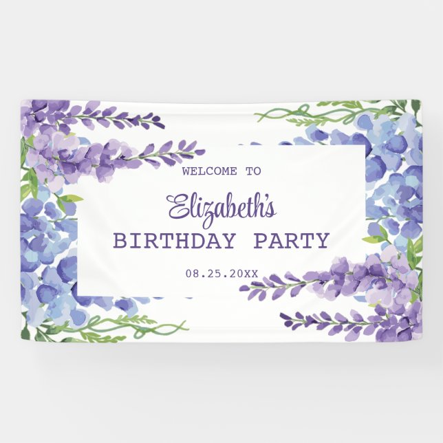 Banderoles Bleu Purple Wisteria Floral Verdure Anniversaire (Horizontal)