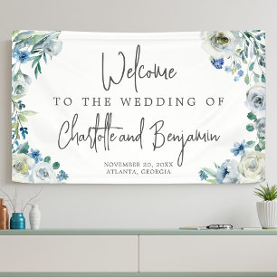 Banderoles Bleu Ressort Aquarelle Floral Chic Mariage Bienven