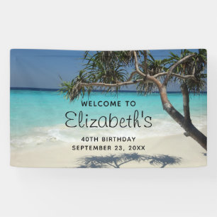 Banderoles Bleu Tropical Beach Scène Photo Anniversaire