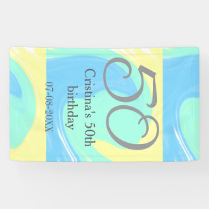 Banderoles bleu vert gris 50e anniversaire ajouter nom date r
