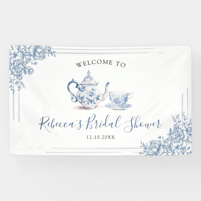 Banderoles Bleu Victorian Garden Bride Thé Grand (Horizontal)