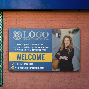 Banderoles Bleu Welcome Petit Entreprise Photo Logo Promo