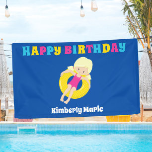 Banderoles Blonde mignonne nage fille piscine personnalisée