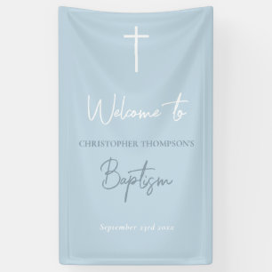 Banderoles Blue Baby Boy Calligraphy Baptism Affiche de bienv