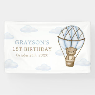 Banderoles Blue Bear Hot Air Balloon Boys 1er anniversaire