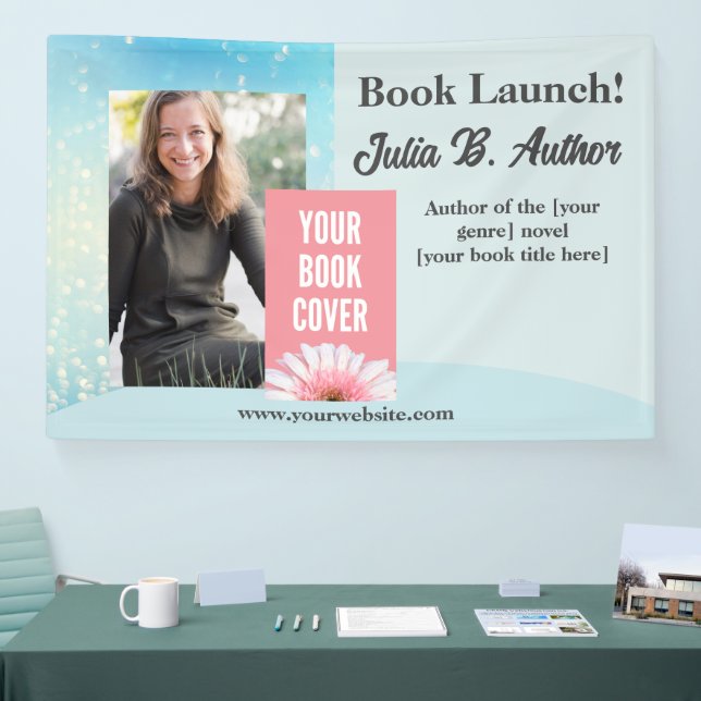 Banderoles Blue Bokeh Auteur Livre Lancement Invitation (Salon professionnel)