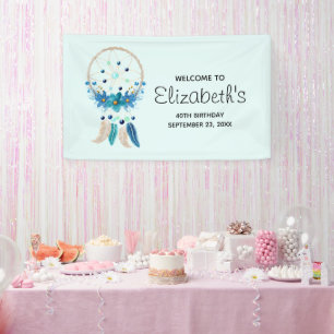 Banderoles Blue Dreamcatcher Design Boho élégant Anniversaire