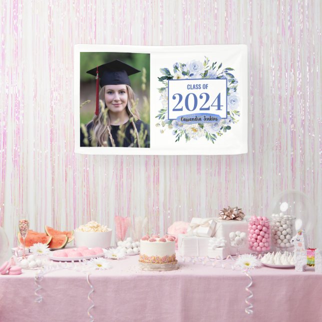 Banderoles Blue Floral Rose Année de graduation (Fête)