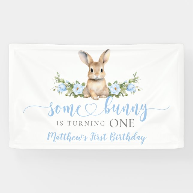 Banderoles Blue Floral Spring Rabbit Some Bunny 1st Birthday (Horizontal)