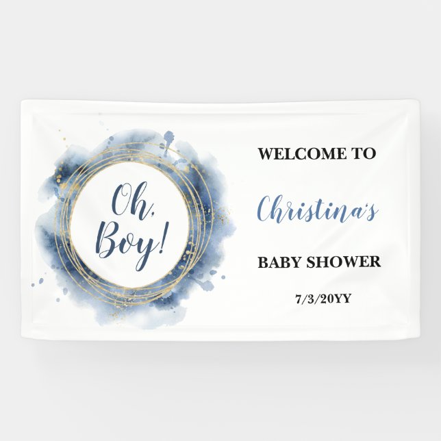 Banderoles Blue Gold Baby shower Oh boy Welcome (Horizontal)