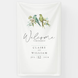 Banderoles Blue Green Birds Botanical Watercolor Mariage