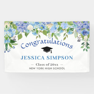 Banderoles Blue Hydrangeas Floral Graduation Class of 2024