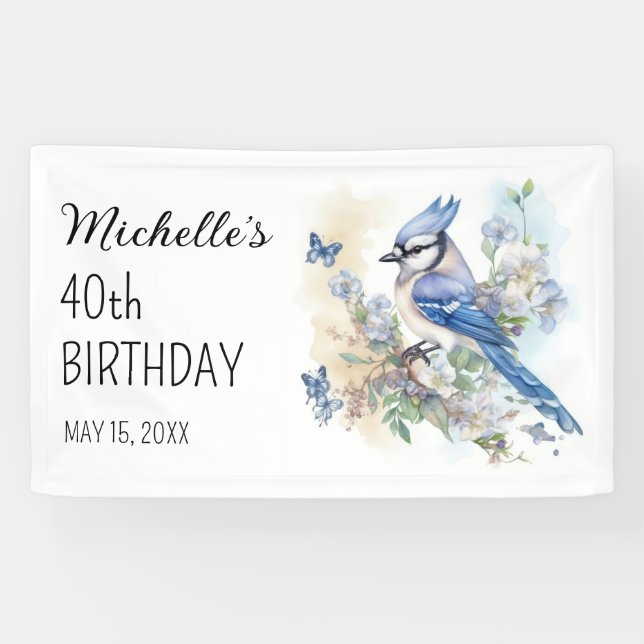 Banderoles Blue Jay Bird Floral Springtime 40e anniversaire N (Horizontal)