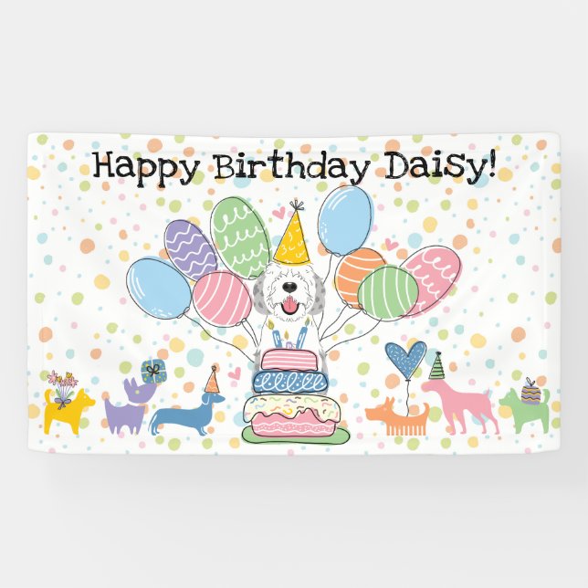 Banderoles Blue Merle Sheepadoodle Chien fête d'anniversaire (Horizontal)