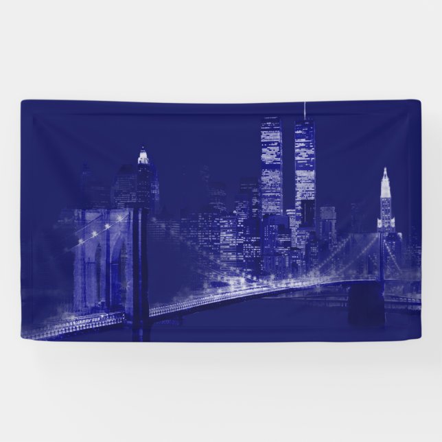 Banderoles Blue New York City Night Pop Art (Horizontal)