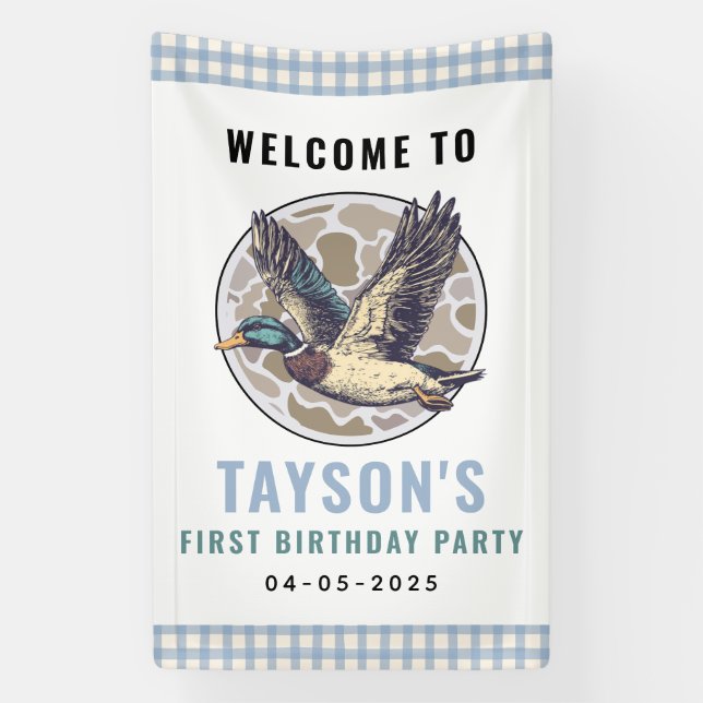 Banderoles Blue One Lucky Duck 1st Birthday | Cute Rubber  (Verticale)