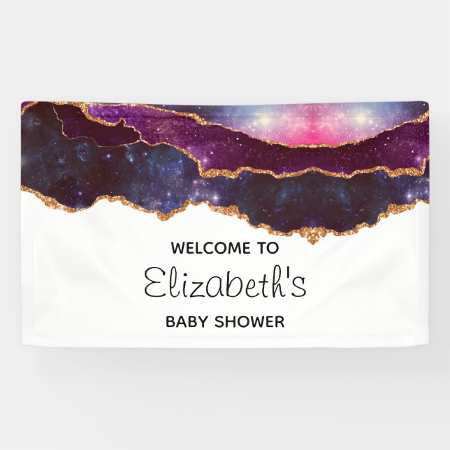 Banderoles Blue & Purple Space & Stars Baby shower moderne (Horizontal)