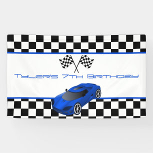 Banderoles Blue Race Car fête d'anniversaire
