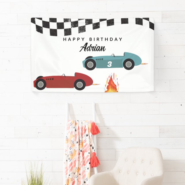 Banderoles Blue Red Race Fast Retro Racing Cars Anniversaire (En situation)