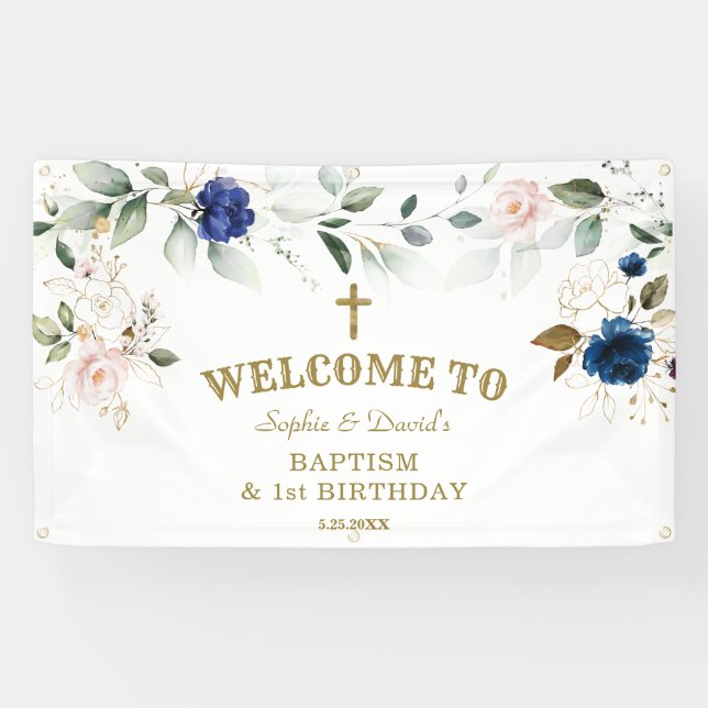 Banderoles Blue Rose Floral Twins Première Affiche de bienven (Horizontal)