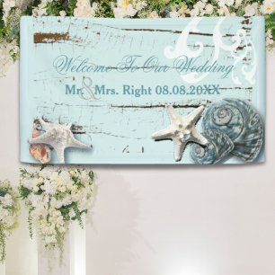 Banderoles BLue Seashells Beach Mariage