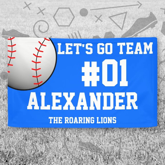 Banderoles Blue White Baseball Team Spirit (Blue and White Baseball Let's Go Team Banner. Celebrate your high school or college athlete.)