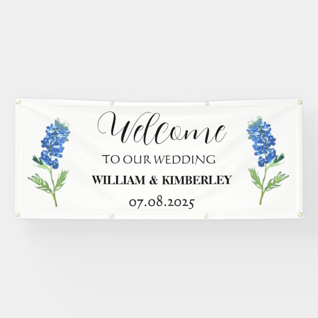 Banderoles Bluebonnets Blue Floral Rustic Mariage élégant (Horizontal)