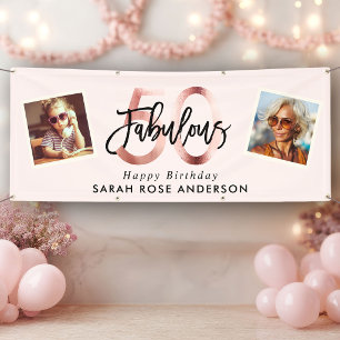 Banderoles Blush Fabulous 50e Joyeux Anniversaire Photo Rose