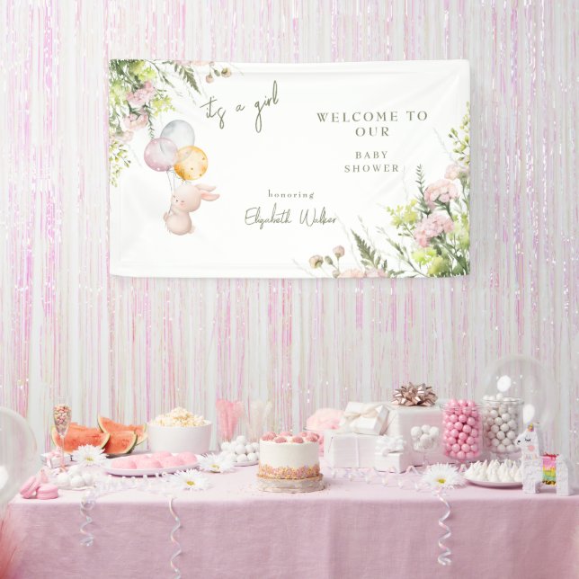 Banderoles Blush Floral Bunny C'est une Affiche de bienvenue  (Fête)