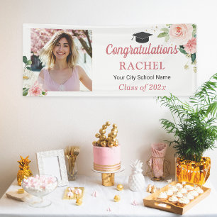 Banderoles Blush Floral High School Graduate Photo Graduate