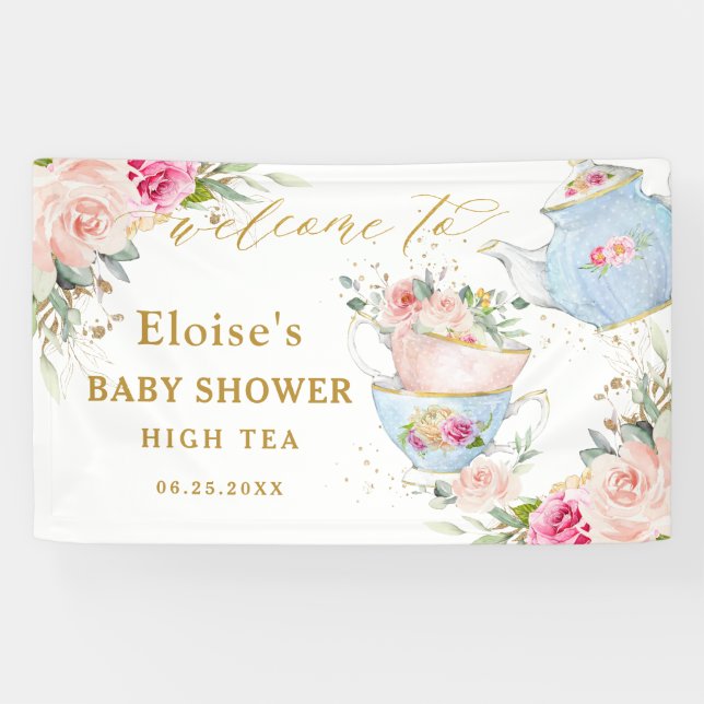 Banderoles Blush Floral Tea Party Baby shower nuptiale Contex (Horizontal)