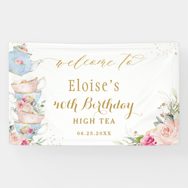 Banderoles Blush Floral Tea Party Baby shower nuptiale Contex (Horizontal)