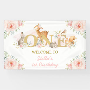 Banderoles Blush Floral Woodland Animaux 1er anniversaire Bie