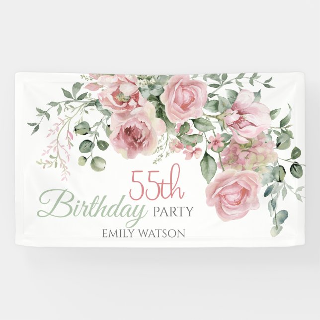 Banderoles Blush Rose Greenery Eucalypt 55th Birthday (Horizontal)