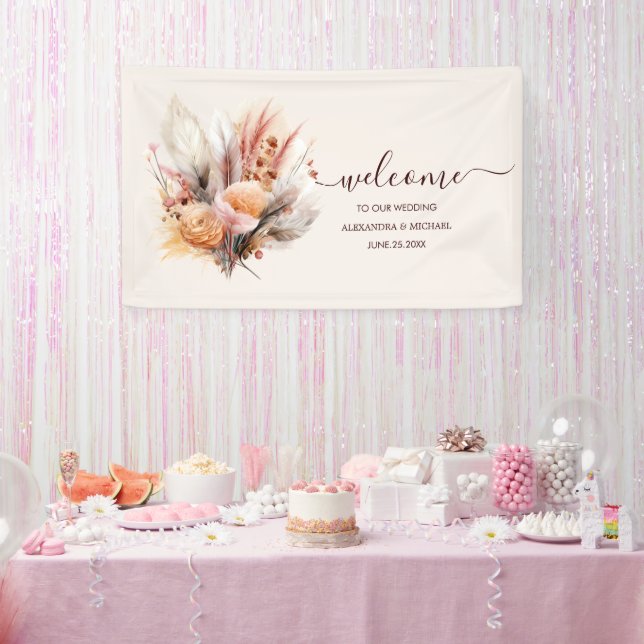 Banderoles Bohème Aquarelle Pampas Mariage (Fête)