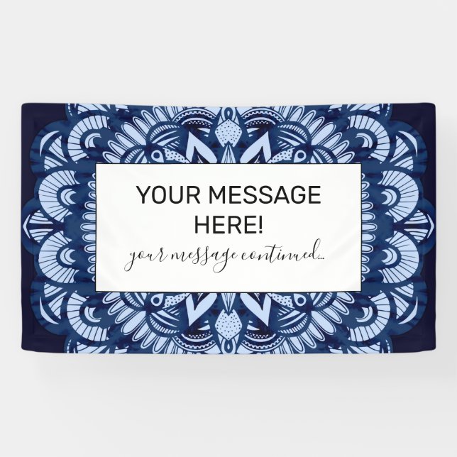 Banderoles Bohemian Navy Blue Tie Dye Mandala (Horizontal)