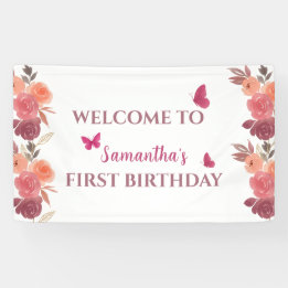 Banderoles Boho aquarelle floral premier anniversaire 