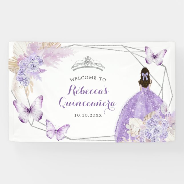 Banderoles Boho Argent Lilac Géométrique Quinceañera Grande (Horizontal)
