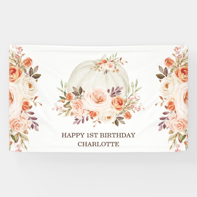 Banderoles Boho automne floral citrouille Joyeux Anniversaire (Horizontal)