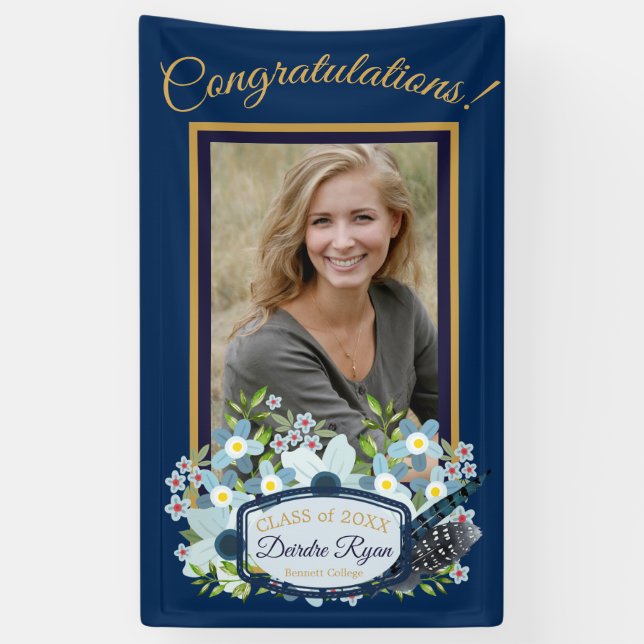 Banderoles Boho Blue Floral Graduation Félicitations (Vertical)