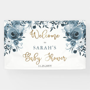 Banderoles Boho Blue Watercolor Baby shower Floral Bienvenue