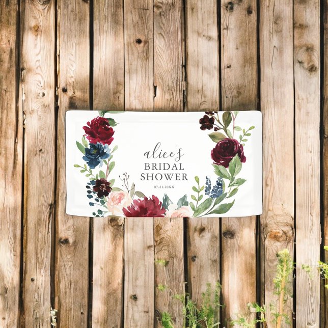 Banderoles Boho Burgundy Blue Floral Fête des mariées Bannièr (Créateur téléchargé)