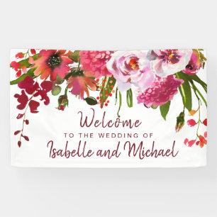 Banderoles Boho Chic Rouge Hydrangea, Rose Rose Mariage Bienv
