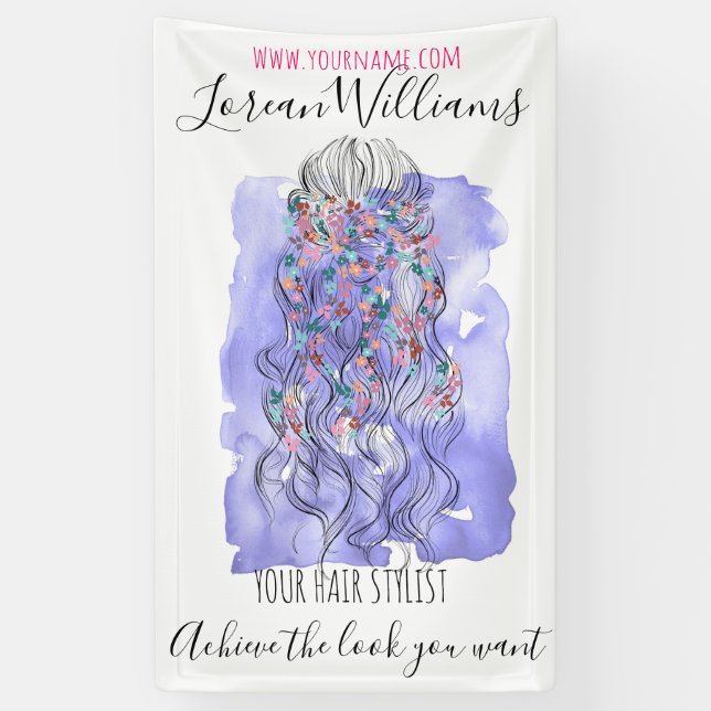 Banderoles Boho Chic Violet Mariée Coiffure Aquarelle Floral (Vertical)